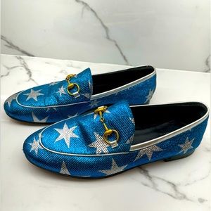 Gucci blue/silver starry sky print loafer’s